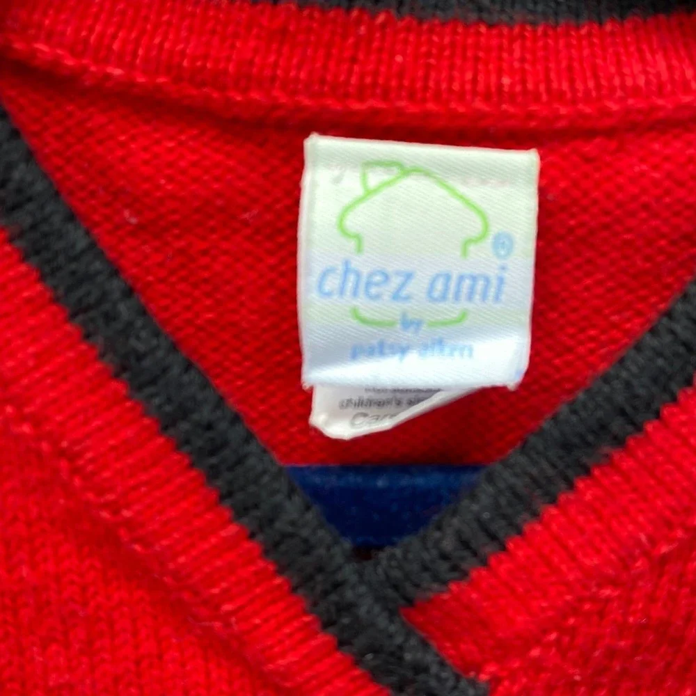 Chez Ami Bicycle Knit Sweater Vest Kids Size S Red Blue Colorblock V-Neck F5-835